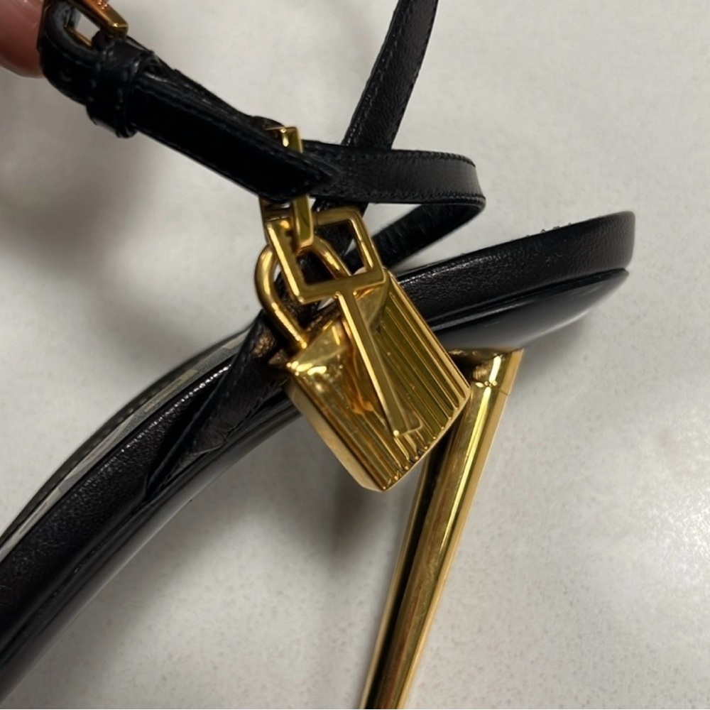 Tom Ford Black Leather Ankle-Strap Stiletto Sandals with Gold Heel - Picture 7 of 11